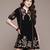 Black embroidered velvet short dress