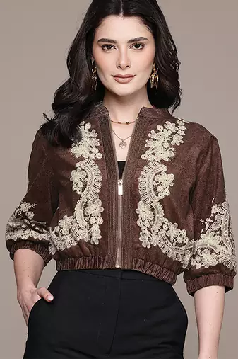 Brown embroidered velvet jacket