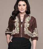 Brown embroidered velvet jacket
