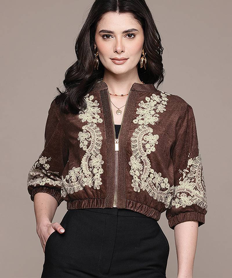 Brown embroidered velvet jacket