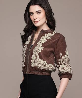 Brown embroidered velvet jacket 2