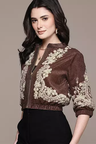 Brown embroidered velvet jacket