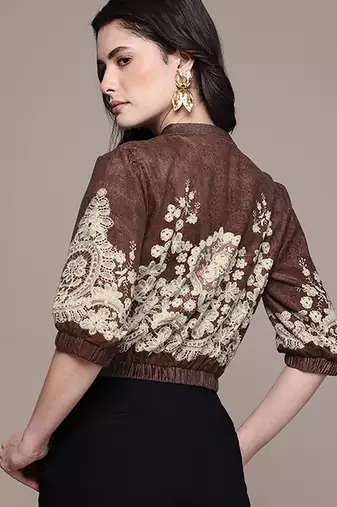 Brown embroidered velvet jacket