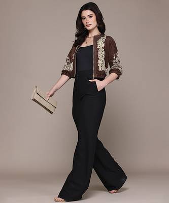 Brown embroidered velvet jacket 4