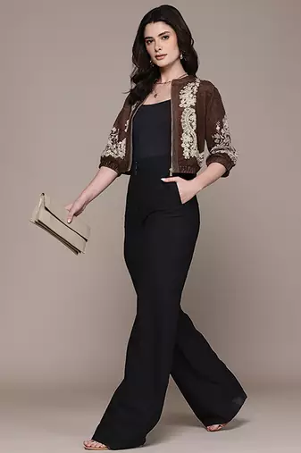 Brown embroidered velvet jacket