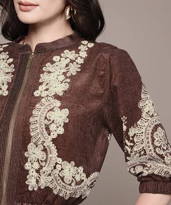 Brown embroidered velvet jacket 5