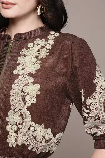 Brown embroidered velvet jacket