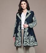 Navy blue embroidered velvet jacket