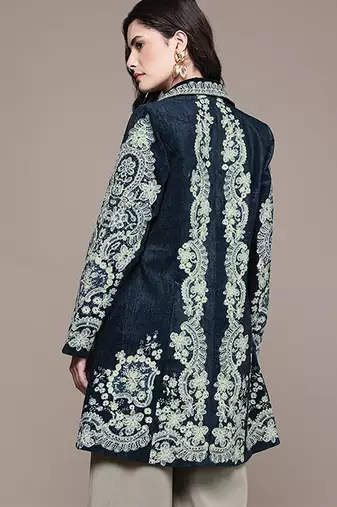Navy blue embroidered velvet jacket