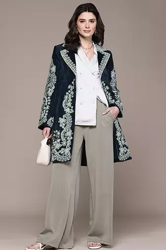 Navy blue embroidered velvet jacket