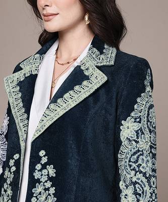 Navy blue embroidered velvet jacket 5