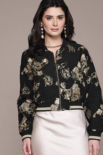 Black embroidered jacquard jacket