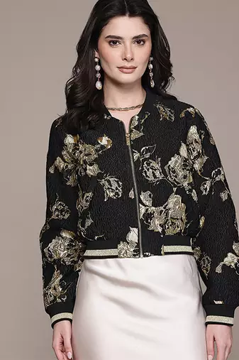 Black embroidered jacquard jacket