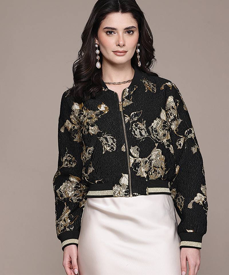 Black embroidered jacquard jacket