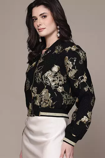 Black embroidered jacquard jacket