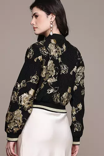 Black embroidered jacquard jacket