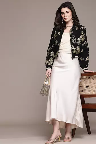Black embroidered jacquard jacket