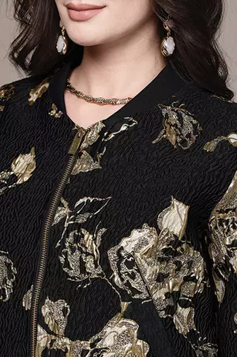 Black embroidered jacquard jacket