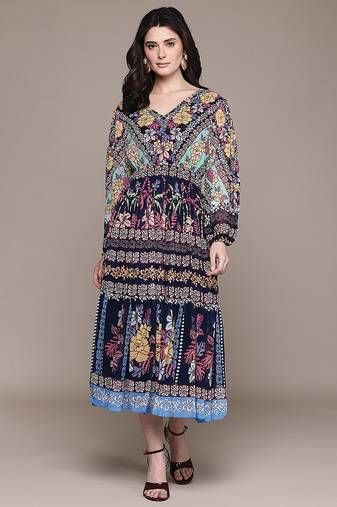 Black printed georgette dress