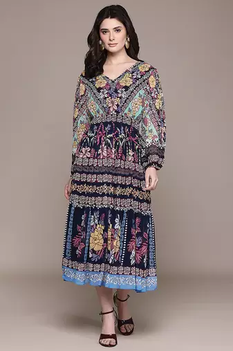 Black printed georgette dress