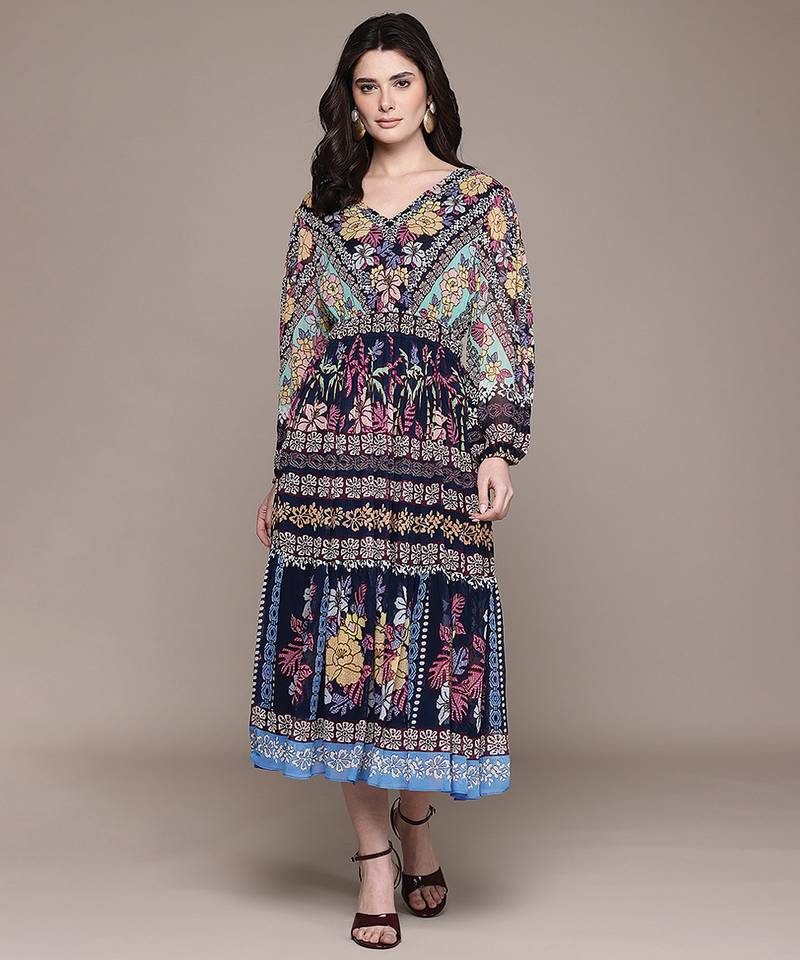 Black printed georgette dress