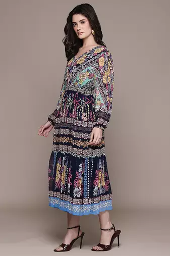 Black printed georgette dress