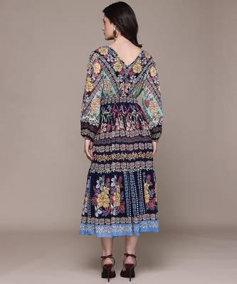 Black printed georgette dress 3