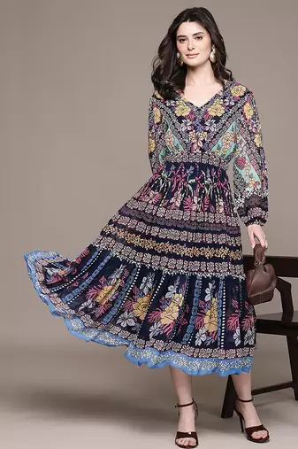 Black printed georgette dress