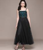 Black embroidered mesh gown