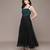 Black embroidered mesh gown