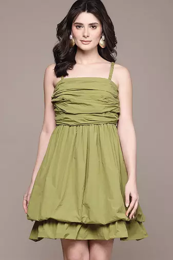 Olive taffeta short dress