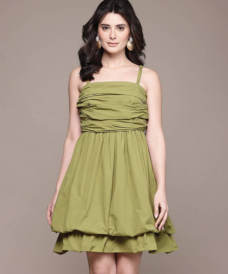 Olive taffeta short dress