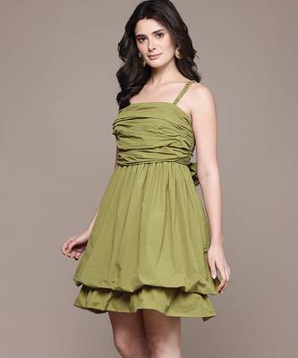 Olive taffeta short dress 2