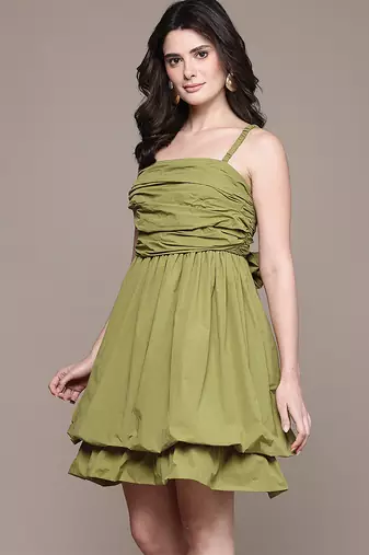 Olive taffeta short dress