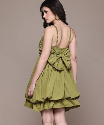 Olive taffeta short dress 3