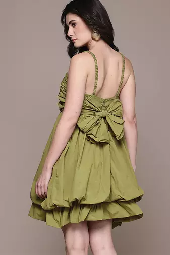 Olive taffeta short dress