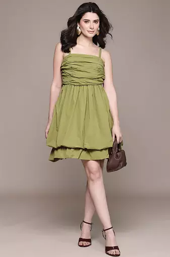 Olive taffeta short dress