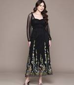 Black embroidered floral net dress