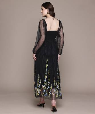 Black embroidered floral net dress 3