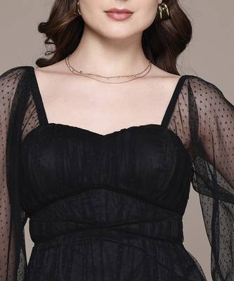 Black embroidered floral net dress 5