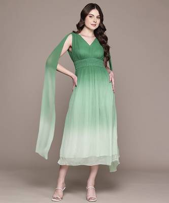 Green chiffon long dress 1