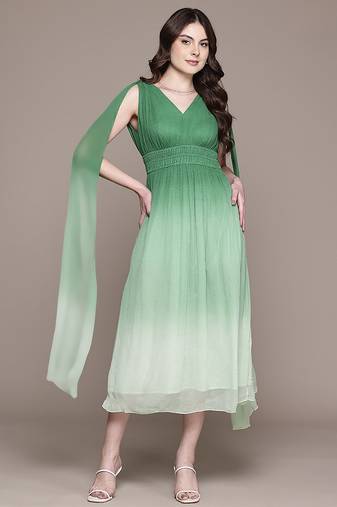 Green chiffon long dress