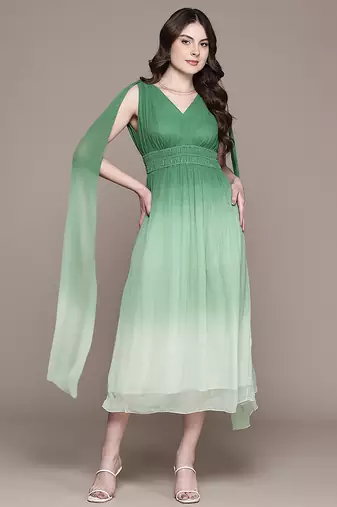 Green chiffon long dress