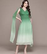 Green chiffon long dress