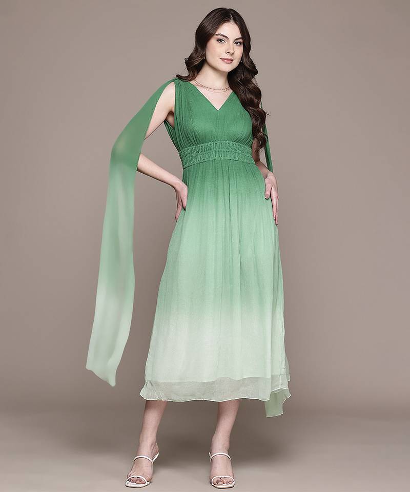 Green chiffon long dress