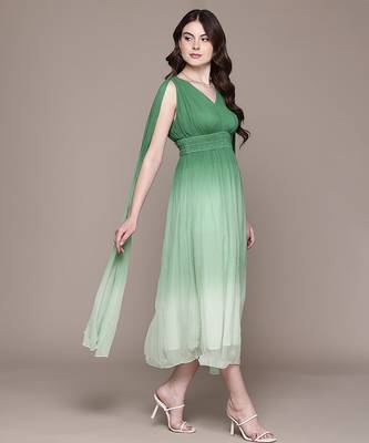 Green chiffon long dress 2