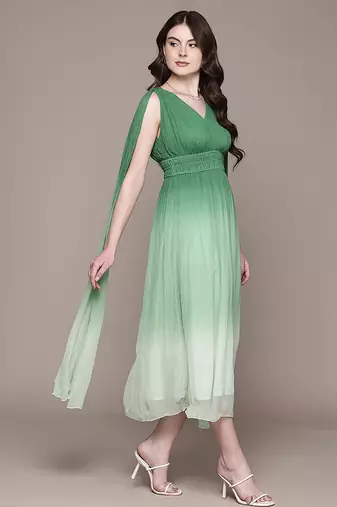 Green chiffon long dress