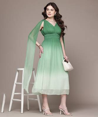 Green chiffon long dress 4