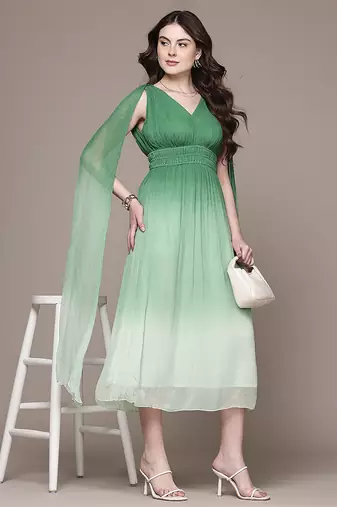 Green chiffon long dress