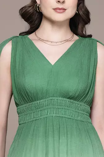 Green chiffon long dress
